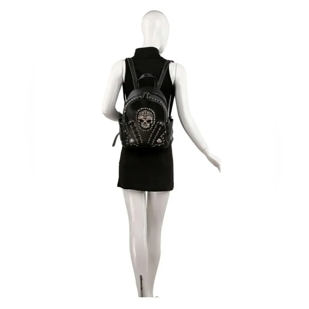 Edgy Backpack with Studded Skull Design